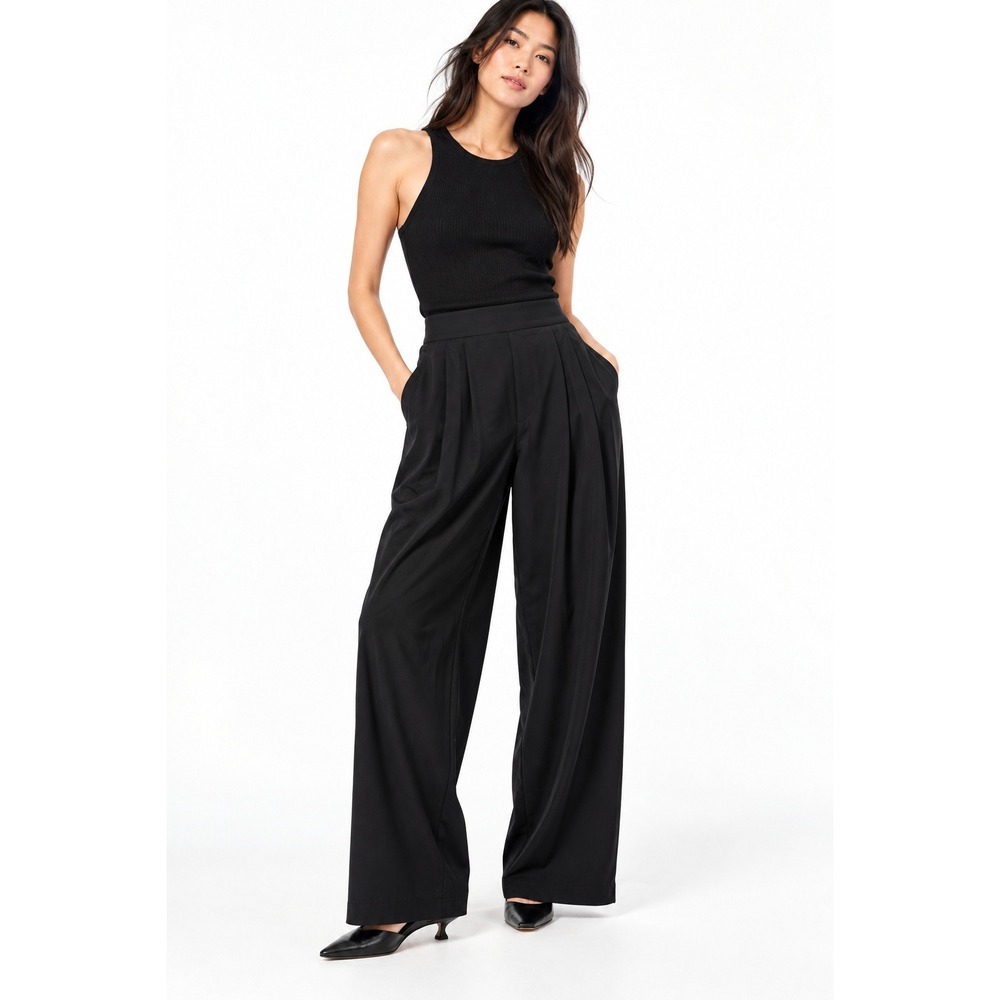 Uniqlo Ultra Stretch Active Wide Pants Black Pleated High Rise Size L NWT